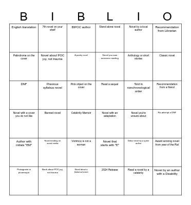 Read HARDER 2024 Bingo Card