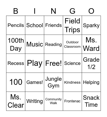 100 Days of School! Bingo Card