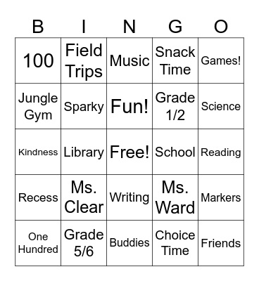 100 Days of School! Bingo Card