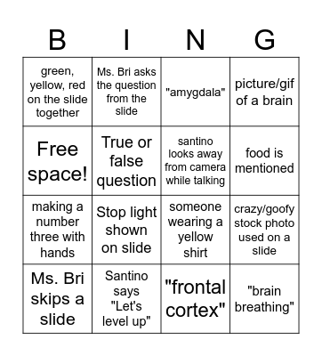 Health lesson bingo Card