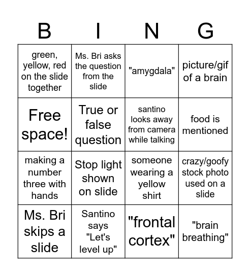 Health lesson bingo Card