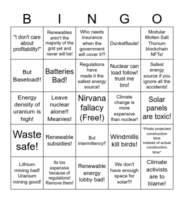 Nuclear Cadet Bingo Card