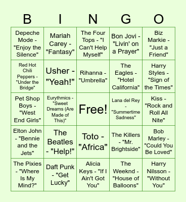 Fortinet 500 Songs of All Time Bingo Card