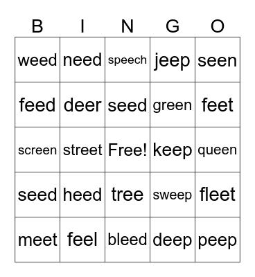 Vowel Team Bingo -ee Bingo Card