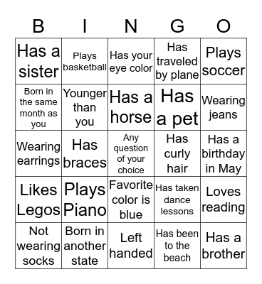 Girls' Club Bingo Card