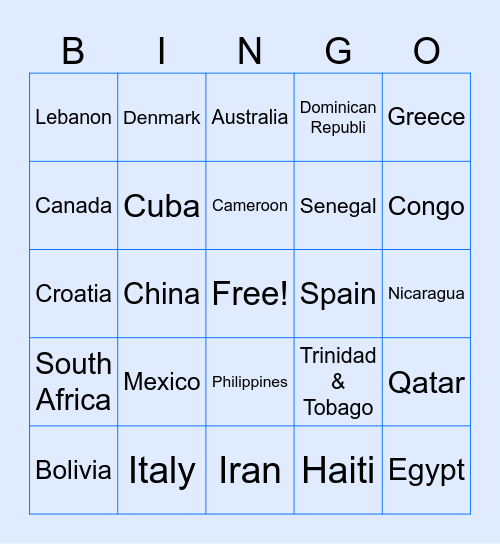Fortinet Countries Bingo Card