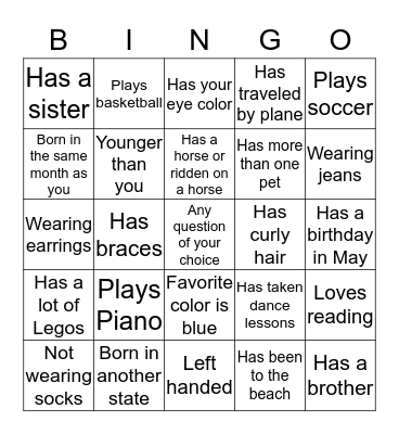 Girls' Club Bingo Card