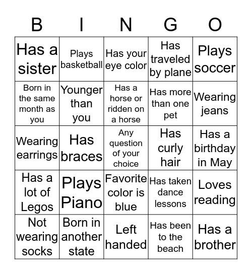 Girls' Club Bingo Card