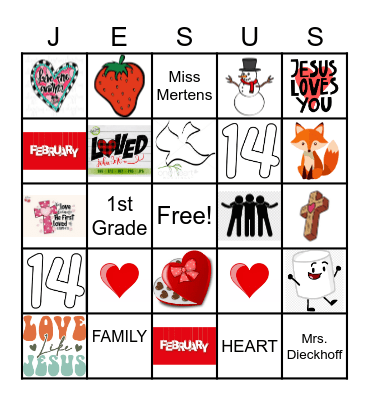 Valentine's Party J Bingo Card