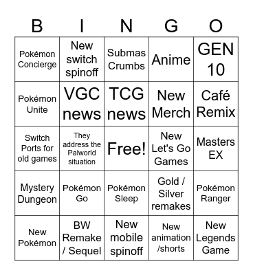 Pokémon Day 2024 Bingo Card