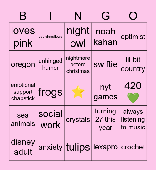 🤍emily🤍 Bingo Card