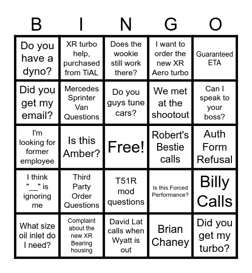 Phone Call Bingo Card