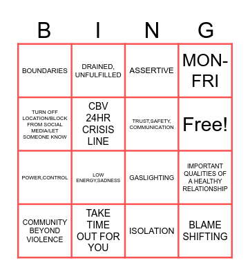 RELATIONSHIP BINGO Card