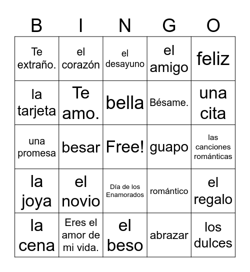 ¡Feliz Día de San Valentín! Bingo Card