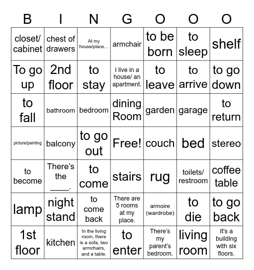 Bingo Chapitre 8 Vocab 2 Bingo Card
