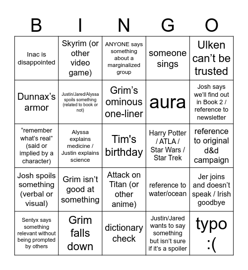 An Ocean of Others Ch 21 Bingo Card