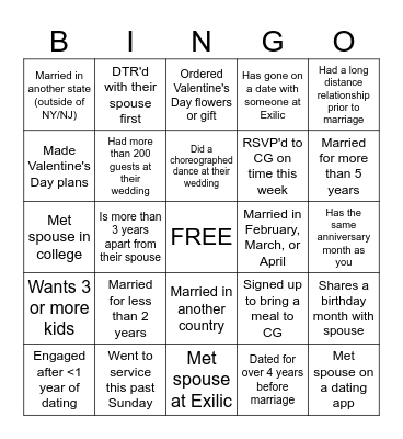 Human Bingo: V-Day Edition Bingo Card