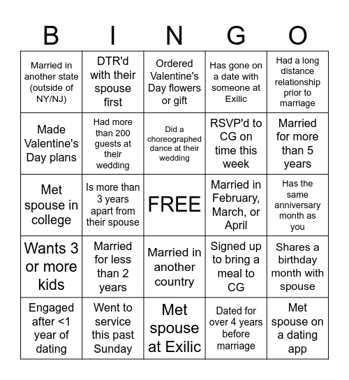 Human Bingo: V-Day Edition Bingo Card