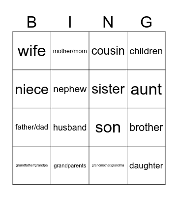 Family Bingo Card