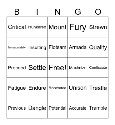 Vocabulary Bingo Card