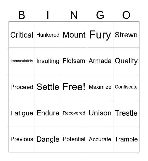 Vocabulary Bingo Card