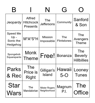 Movies/TV Bingo Card