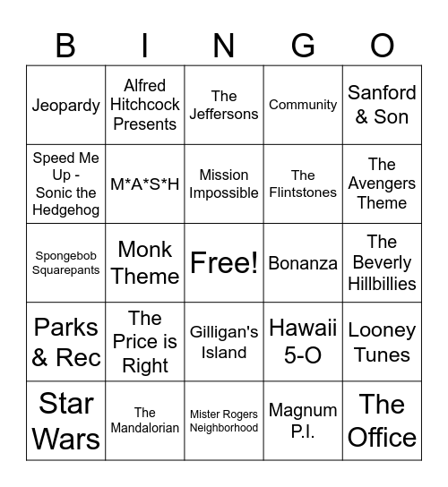 Movies/TV Bingo Card