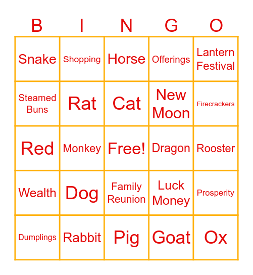 LUNAR NEW YEAR 2024 Bingo Card