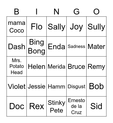 Pixar Bingo Card