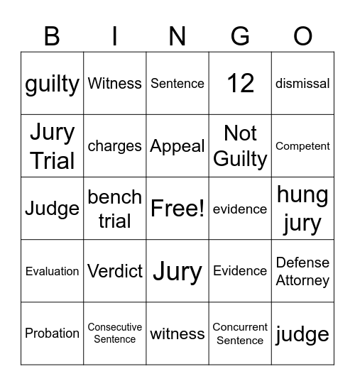 Competency Restoration Bingo Card