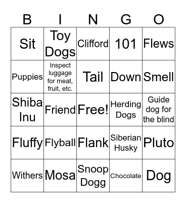 Dog Project Bingo Card