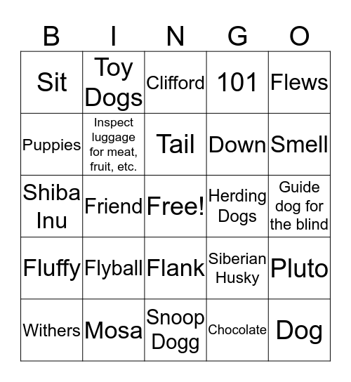 Dog Project Bingo Card