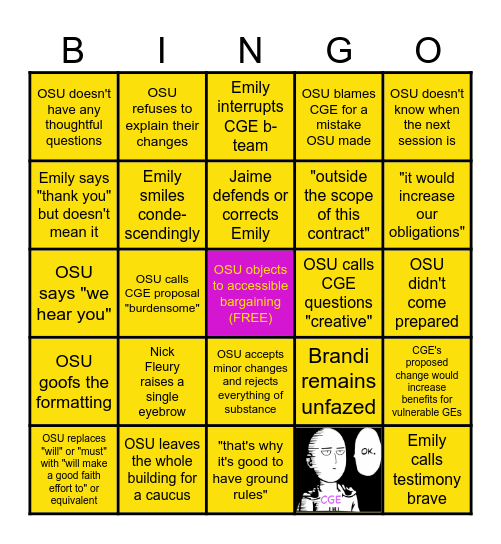 Bargaining Bingo Card