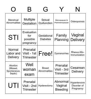 Plaza OBGYN Bingo Card