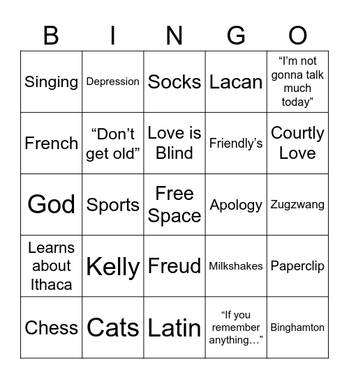 Studies In The Novel Bingo Card