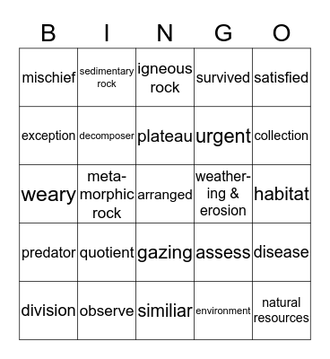 CORE VOCABULARY - QUARTER 4 Bingo Card