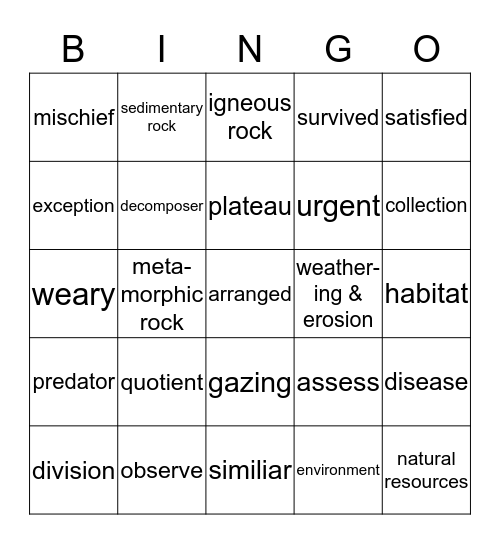 CORE VOCABULARY - QUARTER 4 Bingo Card