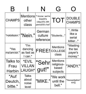 Herr Barnes Bingo Card