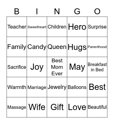 Mother's Day 2016 Bingo Card