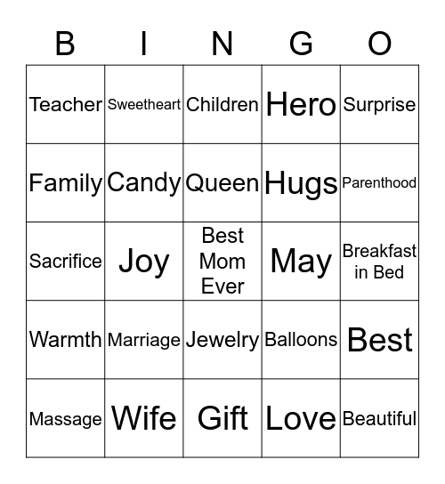 Mother's Day 2016 Bingo Card