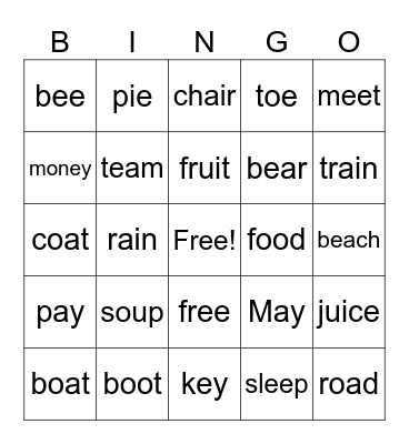 Vowel Blends Bingo Card
