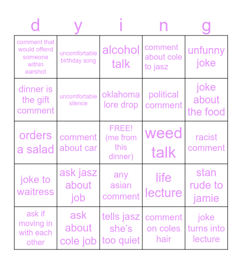 birthday bash (their heads in) Bingo Card