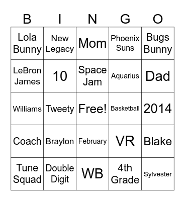 Braylon’s Tune Squad Bingo Card