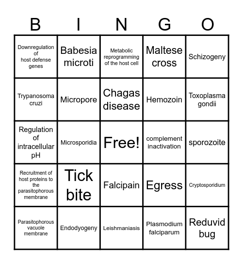 INTRACELLULAR PARASITE BINGO Card