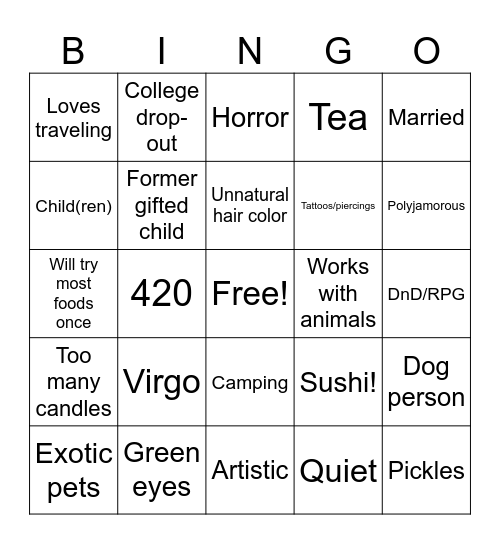 Emily Bingo Card