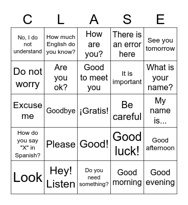 Spanish Classroom Vocab Bingo Card