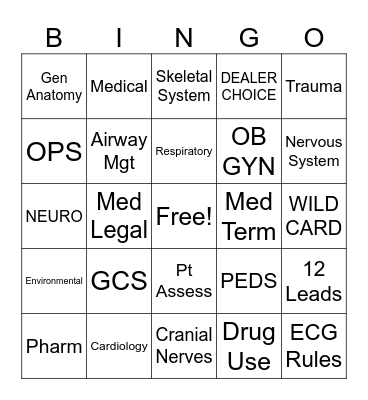Paramedic Bingo Card