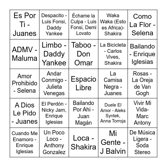 Español Lotería: Música Bingo Card