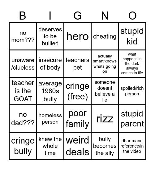 dahr mann big no Bingo Card