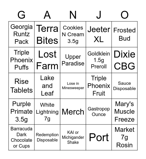 Ganjo #7 Bingo Card